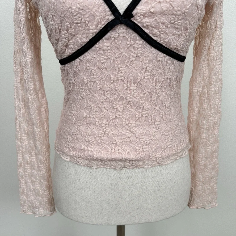 Thirty Thirty LA Top Womens Small Pink Floral Lace Coquette Fairy Whimsy Cropped